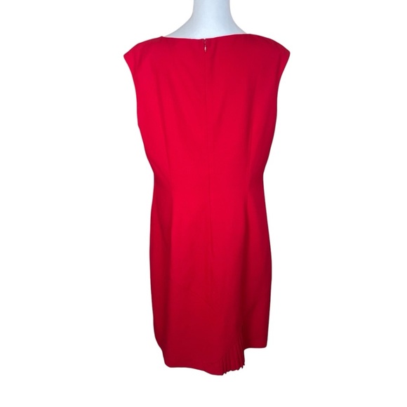 Calvin Klein Red Sleeveless Sheath Dress Pleated Detail Size 14 Career Office - Picture 6 of 14